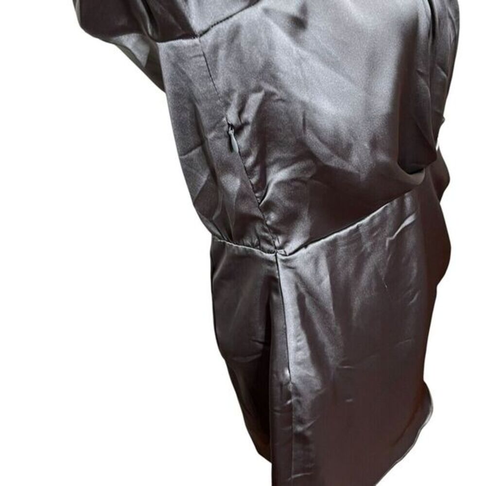 ZARA Faux Wrap Mini Dress Women’s Large Charcoal Grey Satin A-Line Night Out - Picture 6 of 13
